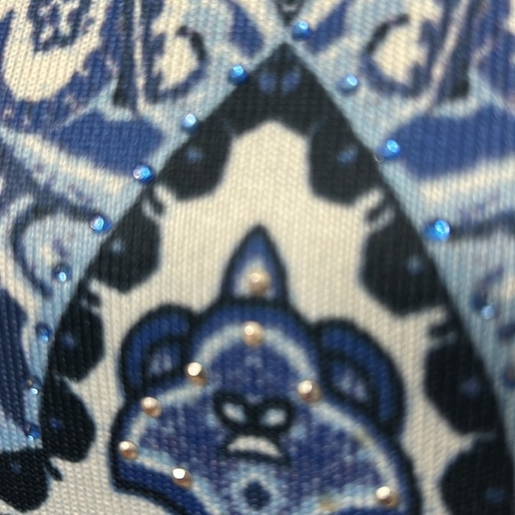 Soleillee Blue Print w/Sequins Vneck Hi Lo Tunic Sz 1X - Picture 3 of 12